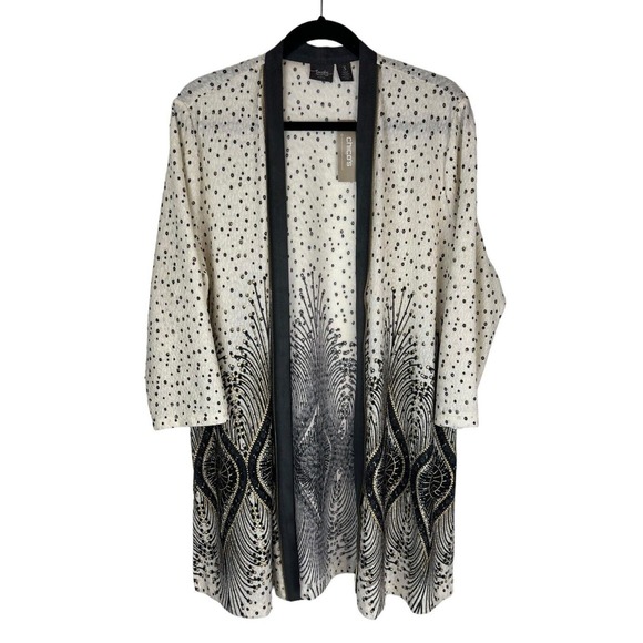 NEW Chicos Travelers Collection Foiled Peacock Jacket Size 3 XL Zipper Metallic - Picture 1 of 11